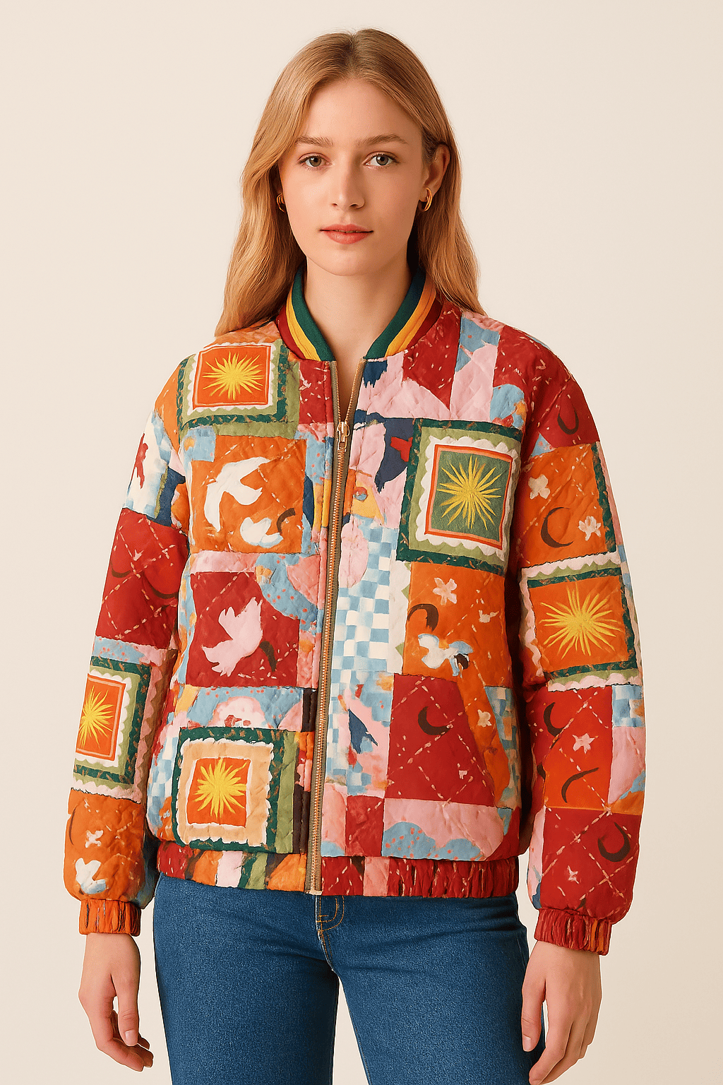 Jaqueta Feminina Estampa Retrô - Patchwork