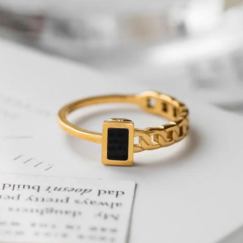 Anel Fusion Com Pedra Preta