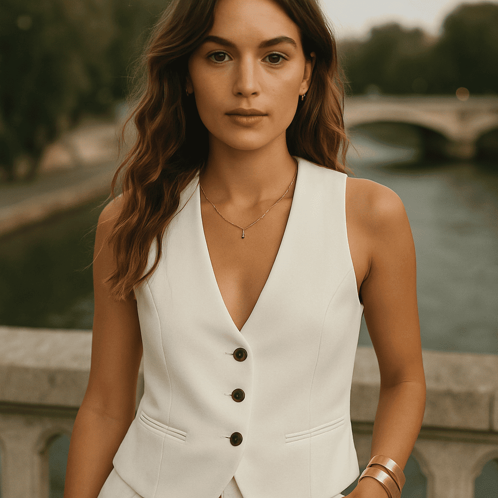 Colete Feminino com Decote em V de Linho