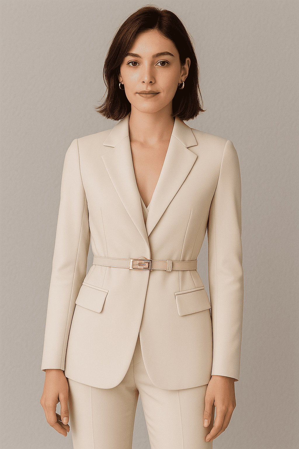 Blazer Feminino com Cinto Elegante e Botão Único