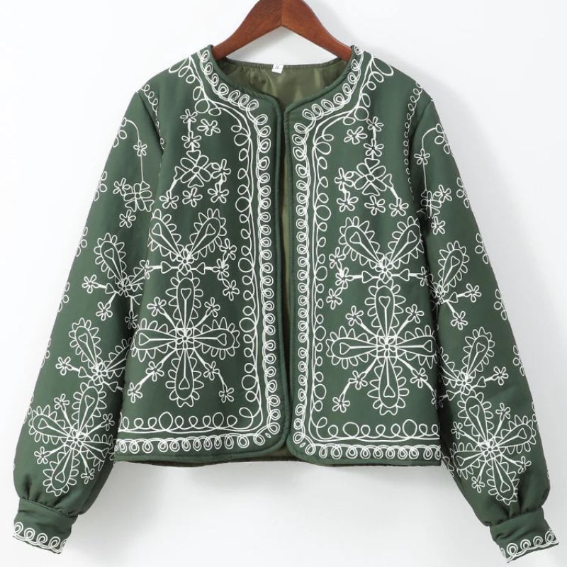 Jaqueta Bordada Boho Chic Com Estampa Vintage