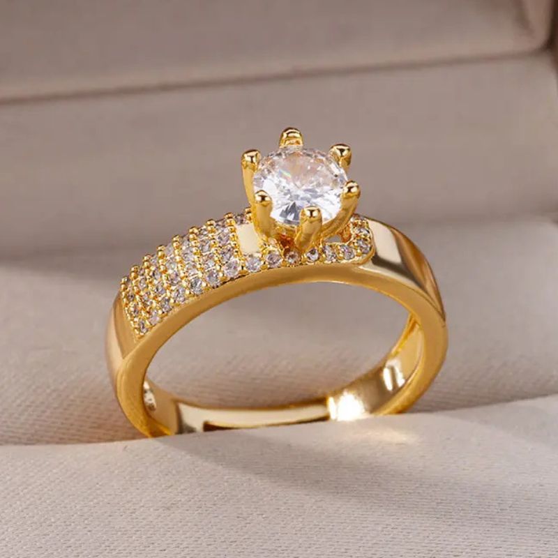 Anel de Cristal com Zircão Geométrico