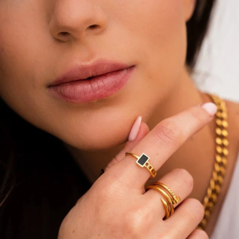 Anel Fusion Com Pedra Preta