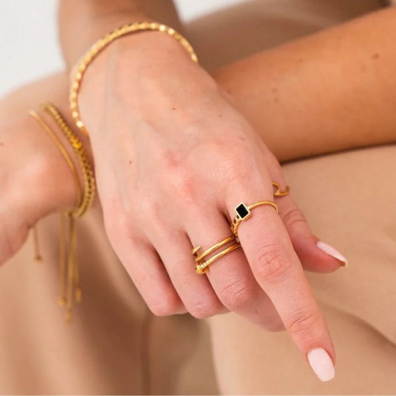 Anel Fusion Com Pedra Preta