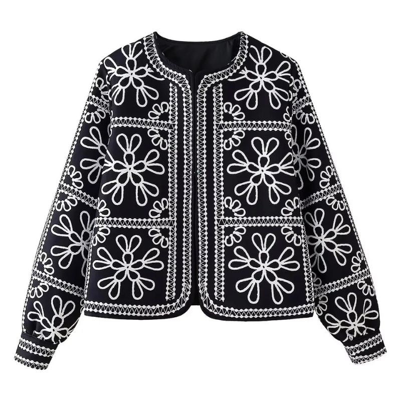 Jaqueta Bordada Boho Chic Com Estampa Vintage