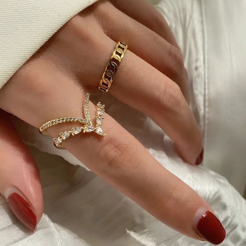 Anel Dupla Camada Em V Cristalizado