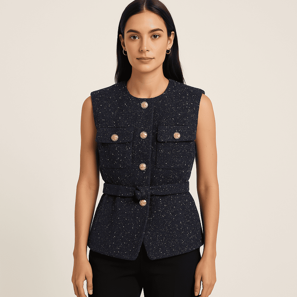 Colete Feminino em Tweed Azul