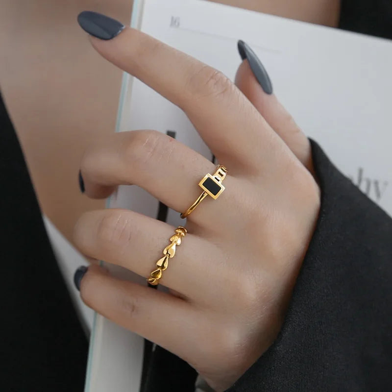 Anel Fusion Com Pedra Preta