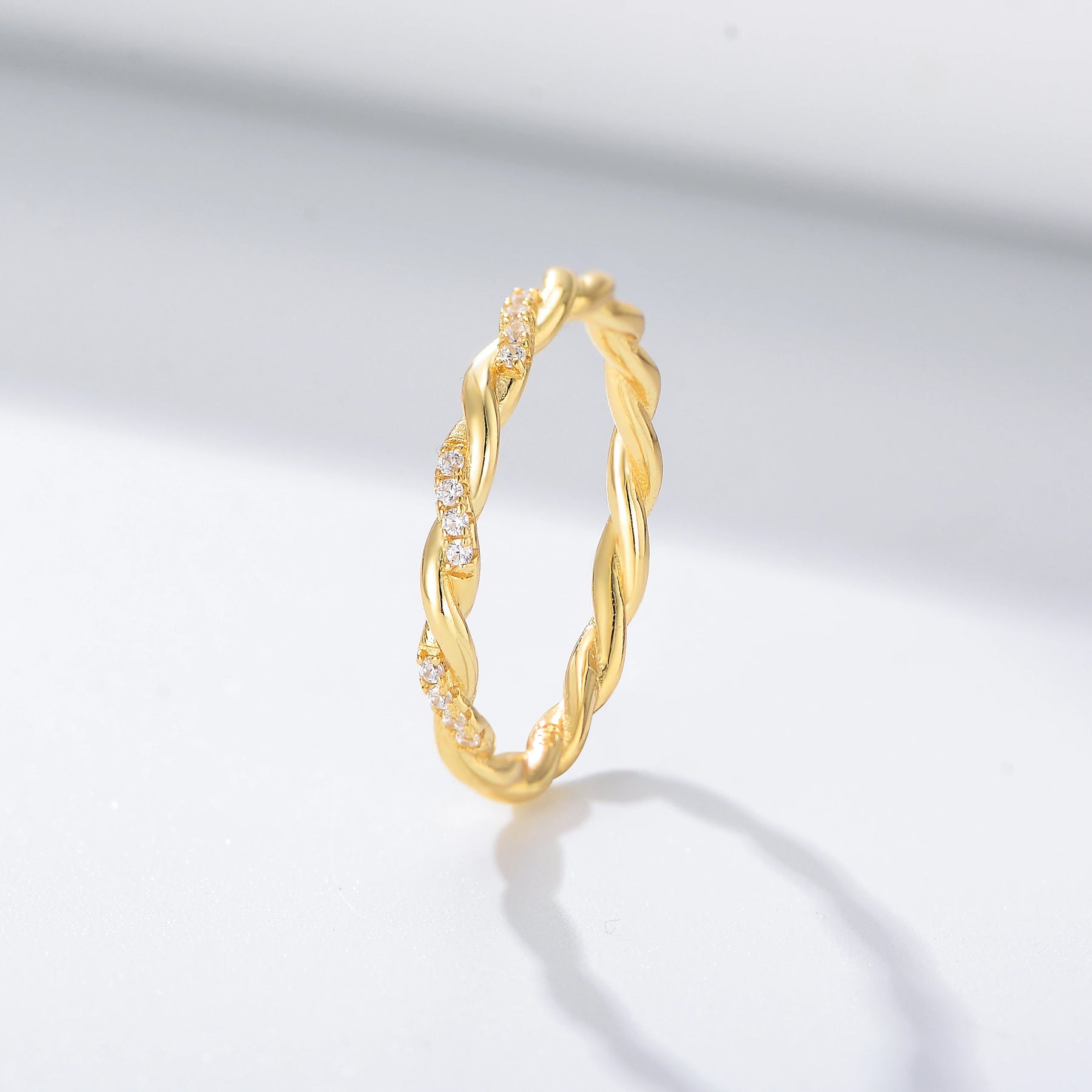 14k banhado a ouro 925 anel de prata esterlina para mulheres, zircônia cúbica jóias, torcida eternidade marca, aniversário do casamento, novo design