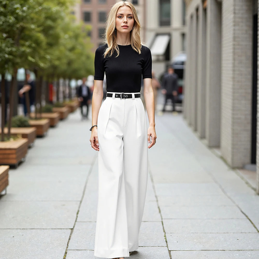 calça retro branca, calça feminina branca, calça wide leg feminina, calça feminina casual, calça branca sofisticada, calça feminina confortável, calça feminina com corte amplo, calça branca elegante, calça feminina para todas as estações, calça branca moderna