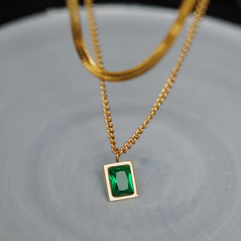 316l aço inoxidável nova moda jóias finas 2 camada geometria embutida zircão encantos corrente gargantilha colares & pingente para mulher