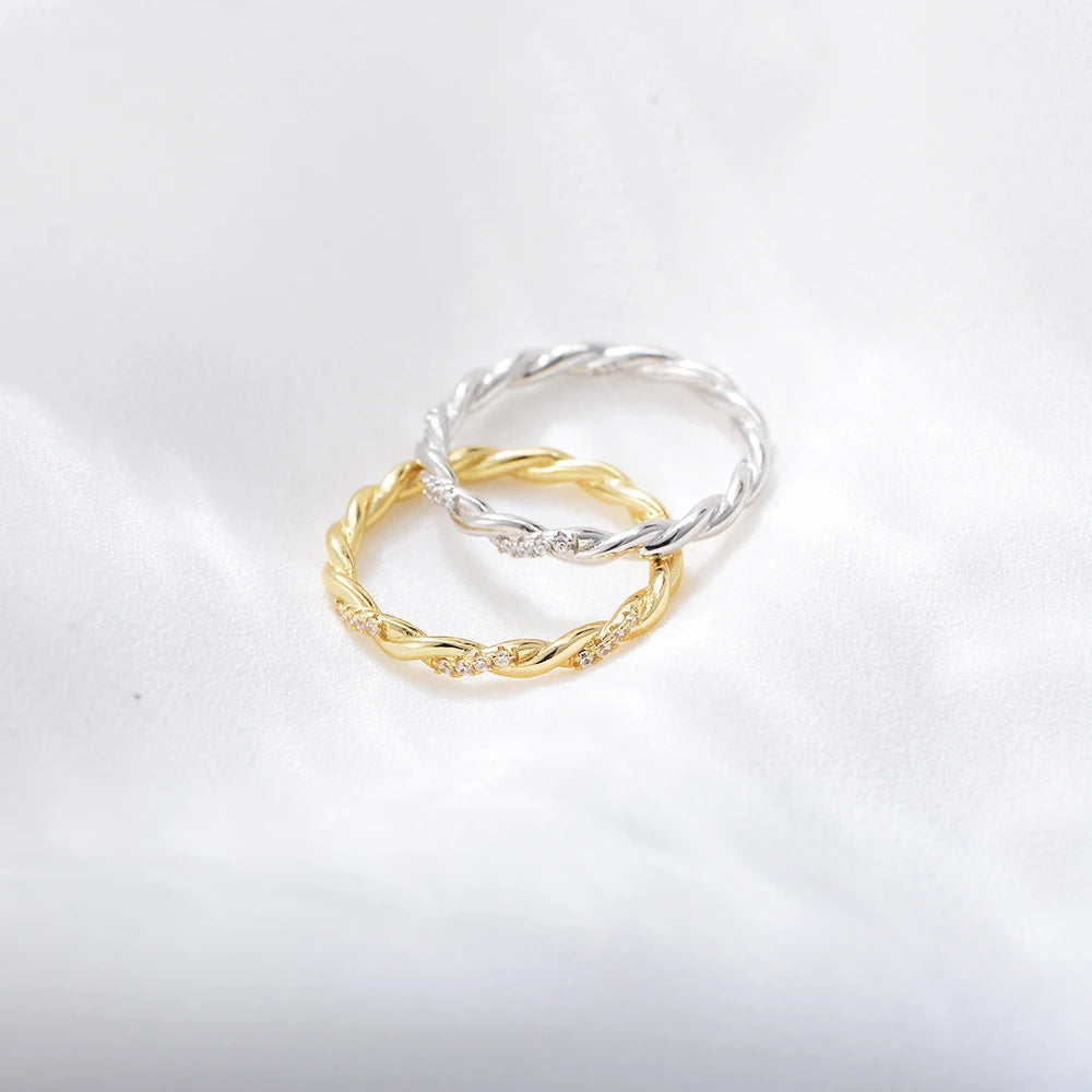 14k banhado a ouro 925 anel de prata esterlina para mulheres, zircônia cúbica jóias, torcida eternidade marca, aniversário do casamento, novo design