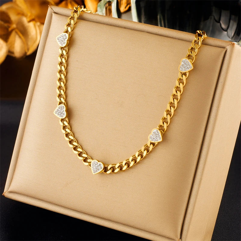 DIEYURO-316L Aço inoxidável Coração Amor Gargantilha Colar para Mulheres, Punk, Corrente de Elo Grosso, Jóias Impermeáveis, Presentes, Nova Moda