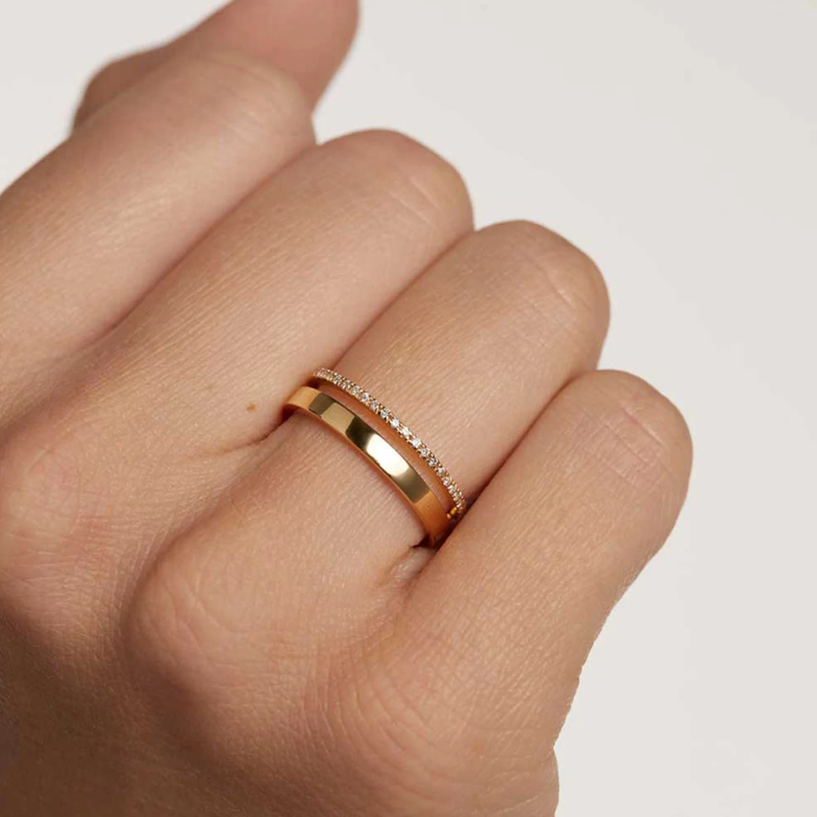 Andywen 925 prata esterlina zircon cz pavimentar anel brilhante dois círculo feminino anéis duplo círculo 2022 inverno casamento jóias finas