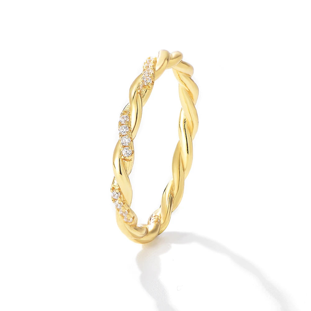 14k banhado a ouro 925 anel de prata esterlina para mulheres, zircônia cúbica jóias, torcida eternidade marca, aniversário do casamento, novo design