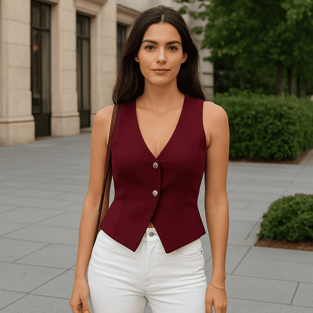 Colete Feminino Vinho com Modelagem Acinturada