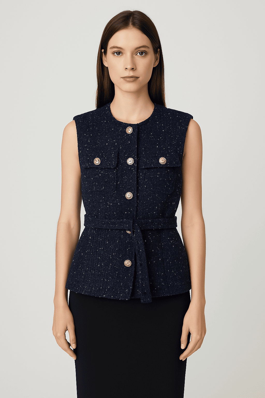 Colete Feminino em Tweed Azul