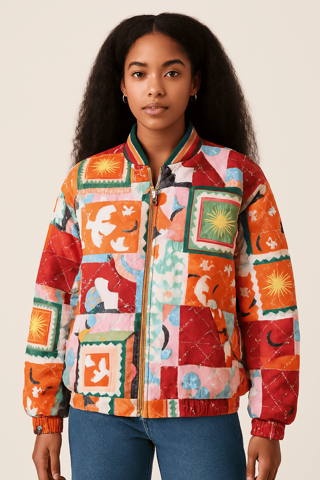 Jaqueta Feminina Estampa Retrô - Patchwork