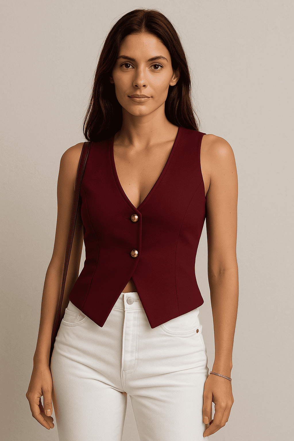 Colete Feminino Vinho com Modelagem Acinturada