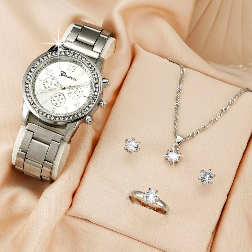 Relógio Geneva Feminino + 3 Brindes Prata / Relogio Femin 08