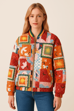 Jaqueta Feminina Estampa Retrô - Patchwork