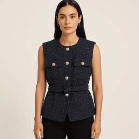 Colete Feminino em Tweed Azul