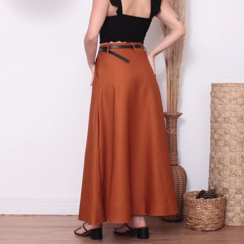 Saia Longa Feminina + Cinto De Brinde