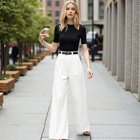 calça retro branca, calça feminina branca, calça wide leg feminina, calça feminina casual, calça branca sofisticada, calça feminina confortável, calça feminina com corte amplo, calça branca elegante, calça feminina para todas as estações, calça branca moderna