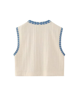 colete com bordado floral, colete feminino bordado, colete feminino casual chic, colete floral feminino, colete feminino para outono inverno, colete curto feminino, colete feminino elegante, colete feminino moderno, colete feminino sofisticado, colete feminino com decote V