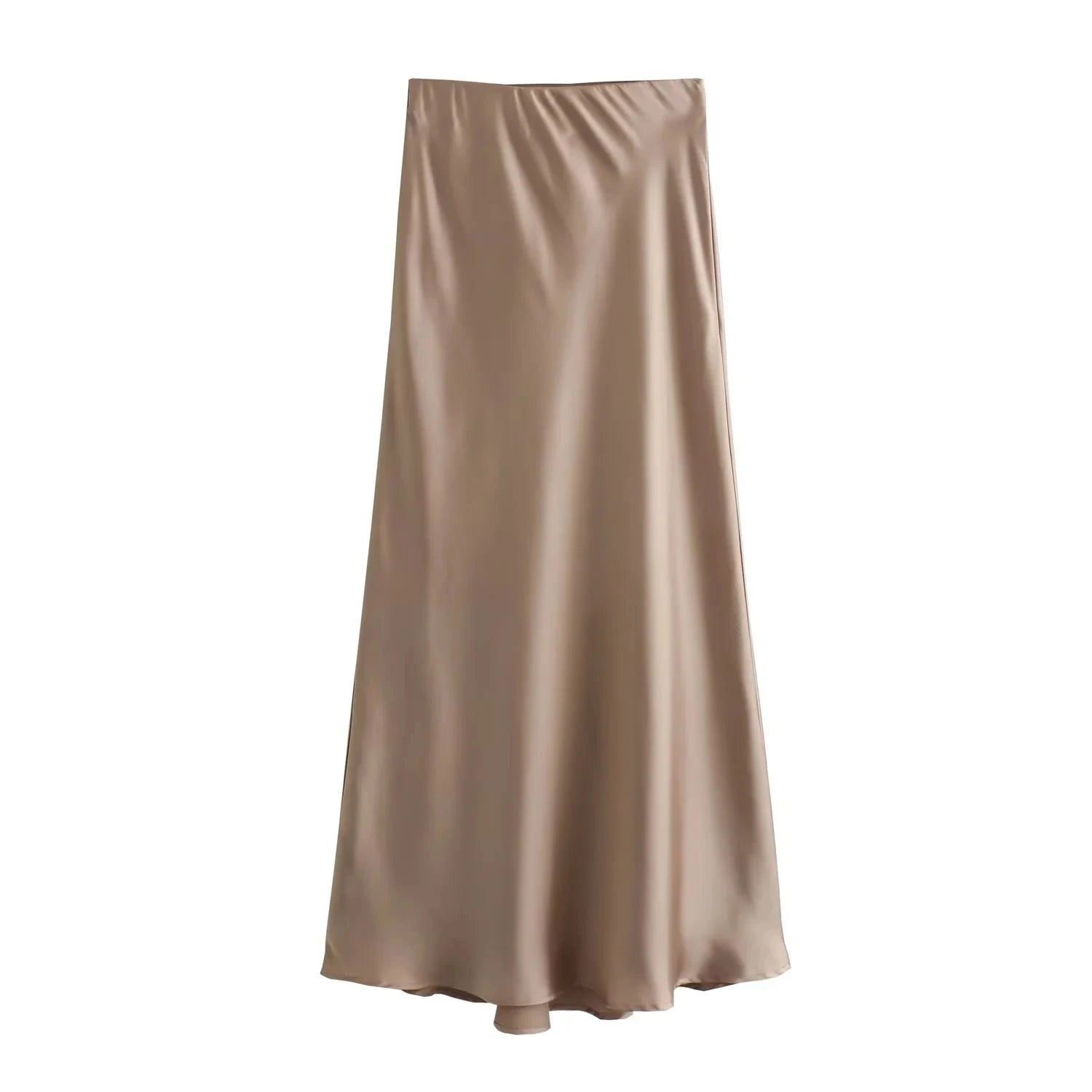 saia longa de cetim, saia vintage feminina, saia longa elegante, saia feminina acetinada, saia longa sofisticada, saia feminina para festas, saia longa casual chic, saia feminina com corte em A, saia de cetim midi, saia feminina refinada