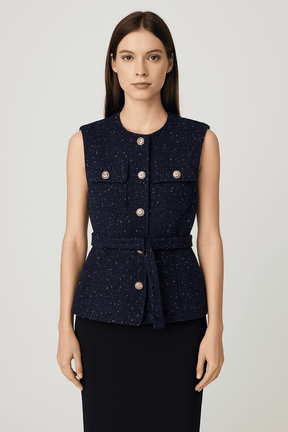 Colete Feminino em Tweed Azul