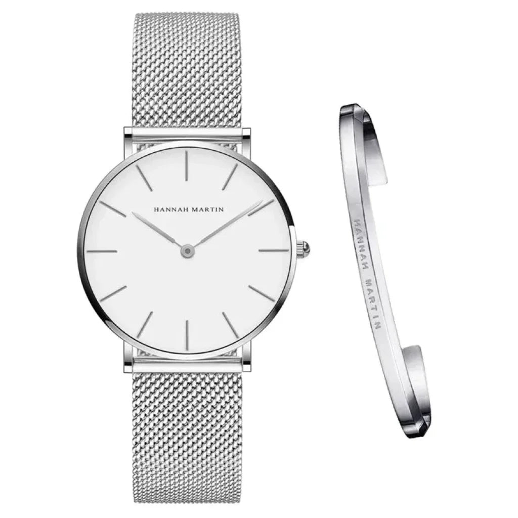 Relógio Feminino Hannah Martin + Pulseira Brinde Prata / Relogio Femin 06