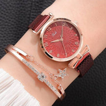 Relógio Feminino Jadi + Pulseira Vermelho Relogio Femin 07
